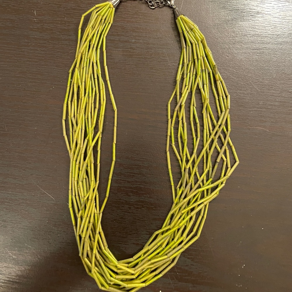 Womens green bamboo necklace and earring set